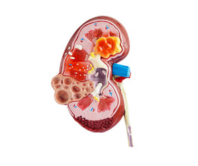 Kidney model isolated on white background with clipping path. Chronic kidney disease, treatment...