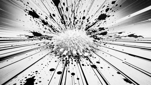 Black and white comic pop art abstract halftone background with sunbeams, stars, space for your text. Generative ai