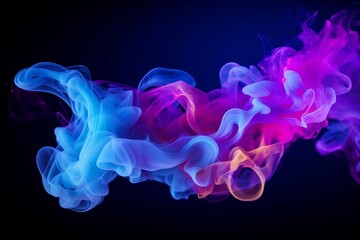 A vibrant display of multicolored smoke puffs in neon blue and purple, Generative Ai