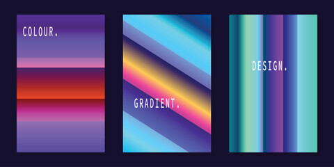 Colorful gradient background template copy space set. Vibrant colour gradation screen backdrop design for poster, banner, brochure, magazine, or cover.