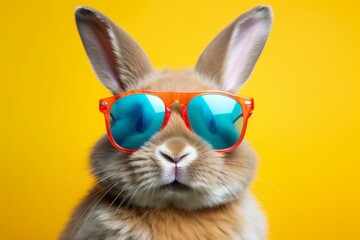A stylish bunny wearing sunglasses in a vibrant, colorful setting, Generative Ai