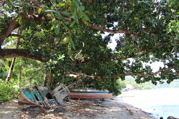 Paisajes de mar, palmeras y montañas de isla paradisiaca filipina