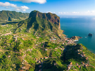 Aerial view of Porto da Cruz town Madeira Portugal 