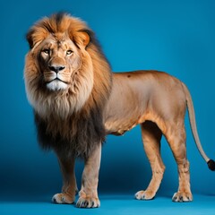 Obraz premium A Lion isolated on blue