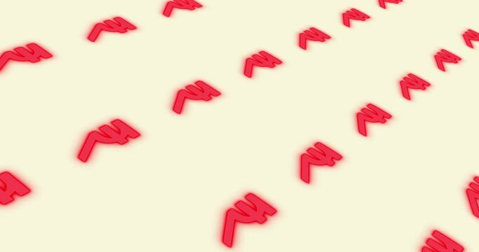 Moving, glowing Indian rupee symbols on a beige background, 4K animation.