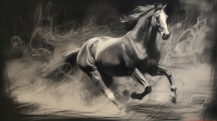 Obraz na płótnie Canvas Black and white horse running Generative AI
