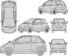 Obraz premium Vector illustration sketch of family citycar cartoon