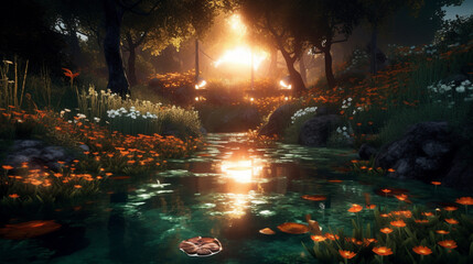 Christmas tree with candles Generative AI