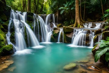 waterfall in the forest  generated with AI	
