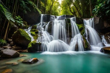 Fototapeta na wymiar waterfall in the jungle generated with AI 