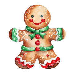 Fototapeta premium Watercolor Gingerbread Man Christmas Cookie Clipart isolated on Transparent Background.