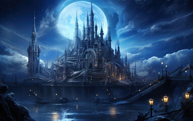An imposing and highly ornamented fantasy castle.