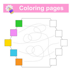 Educational game for children. Handwriting practice. Go through the maze and color an empty square with the appropriate color.