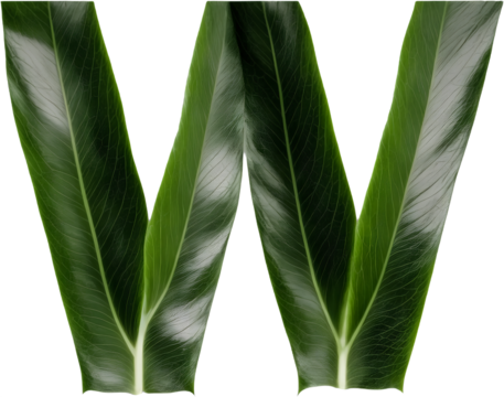 Green leaf typography text design uppercase alphabet W