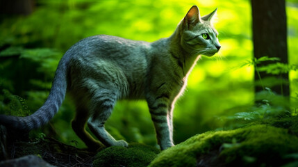Naklejka na ściany i meble Cat in the woods Generative AI