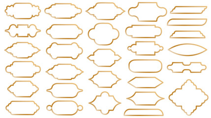 Set of gold Islamic ramadan kareem and eid mubarak windows and labels. vector elements