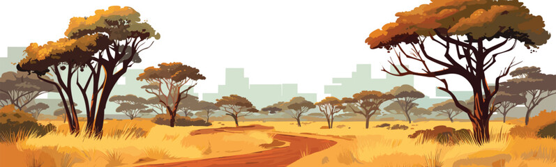savannah with acacia trees vector simple 3d smooth isolated illustration - obrazy, fototapety, plakaty