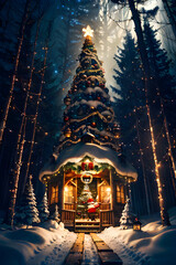 Fototapeta premium Santas Grotto Christmas Card Illustration