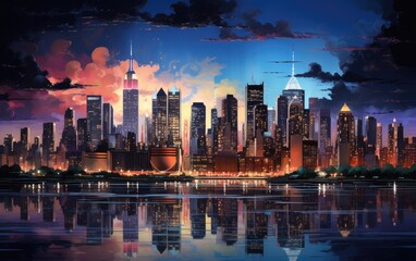 Fototapeta premium Cityscape painting Manhattan skyline.