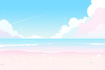 Obraz na płótnie Canvas Drawing minimal pastel tropical beach background. Summer concept. Generative ai.