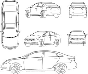 Obraz premium Vector sketch of family city car cartoon illustration for outing