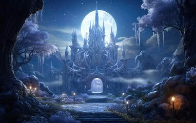 An imposing and highly ornamented fantasy castle.