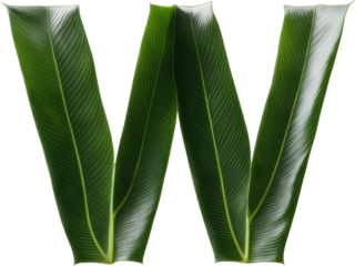 Green leaf typography text design lowercase alphabet w