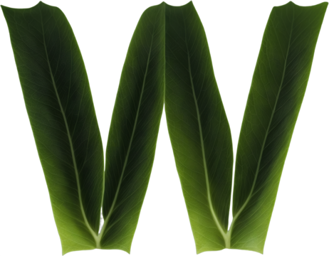Green leaf typography text design lowercase alphabet w
