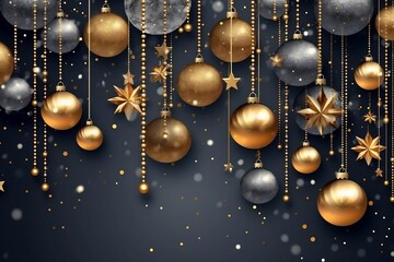 Fototapeta na wymiar merry christmas, luxury, holiday, banner, celebration, festive, joy, elegance, golden, decorations, ornaments, winter