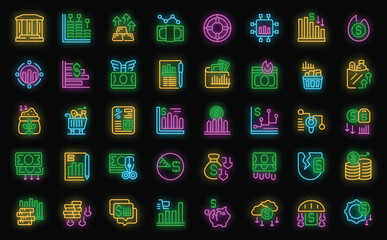 Inflation icons set outline vector. Cost food. Money business neon color on black