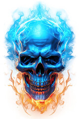 Fototapeta premium Bright Blue Flame Skull Fire Clipart PNG Sublimation isolated on Transparent Background.