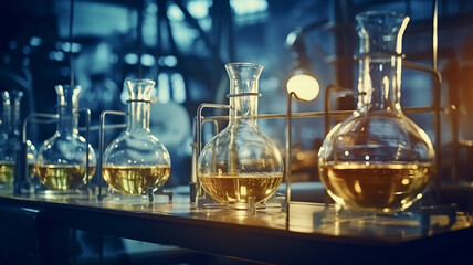 Glassware and chemicals used in scientific research . generative AI