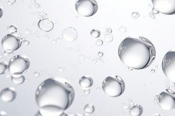 Close-up of white transparent drops liquid bubbles molecules. 