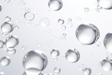 Close-up of white transparent drops liquid bubbles molecules.