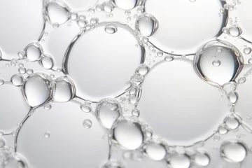 Foto op Plexiglas Macrofotografie Close-up of white transparent drops liquid bubbles molecules. 