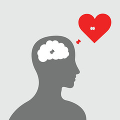 Mental health concept vector illustration. making heart jigsaw in brain, World mental health day. Psychological therapy and treatment flat design.