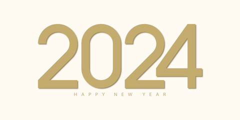 2024 Happy New Year. 2024 modern text vector luxury design gold color.