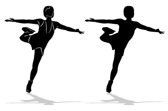 silhouette of a woman figure skater , vector drawing