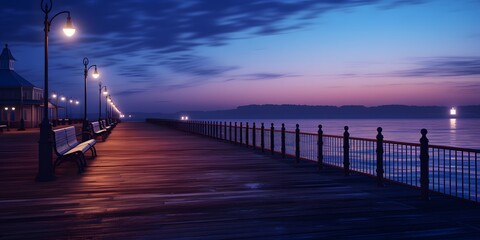 Fototapeta na wymiar Blue Hour before the sunrise along the pier