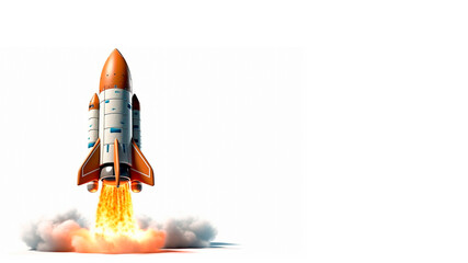 A rocket isolated white background with empty copy space for text. Generative AI