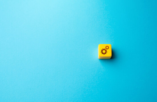 Project work item. Block with gears. Work on a startup. Project building blocks