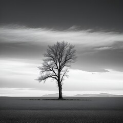 Fototapeta premium Solitude in Monochrome: The Majestic Lone Tree