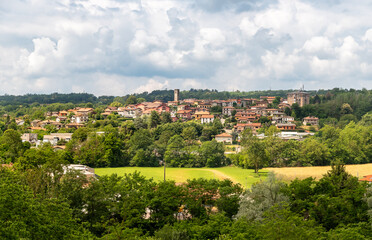 Fototapeta na wymiar Panorama of Paruzzaro village, seen from the Church of San Martino of Oleggio Castello, province of Novara, Piedmont, Italy