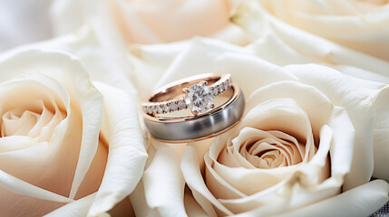 Generative ai of macro shot of engagement rings on roses