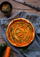 Vegetable pie with carrots and zucchini, healthy vegetarian food