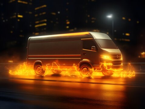 Feurige Geschwindigkeit: Express-Transporter mit brennenden Reifen