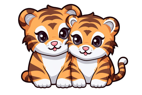 kawaii tigers sticker image, in the style of kawaii art, meme art isolated PNG