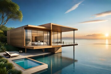 a luxury house floating on the beautiful  sea