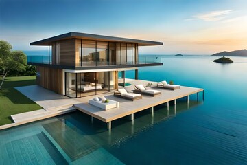 Fototapeta premium a luxury house floating on the beautiful sea