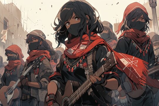 Zapatista Heroes: Join a band of rebellious anime revolutionaries, inspired by the ideals of Emiliano Zapata mexican revolution illustration anime illustration generative ai